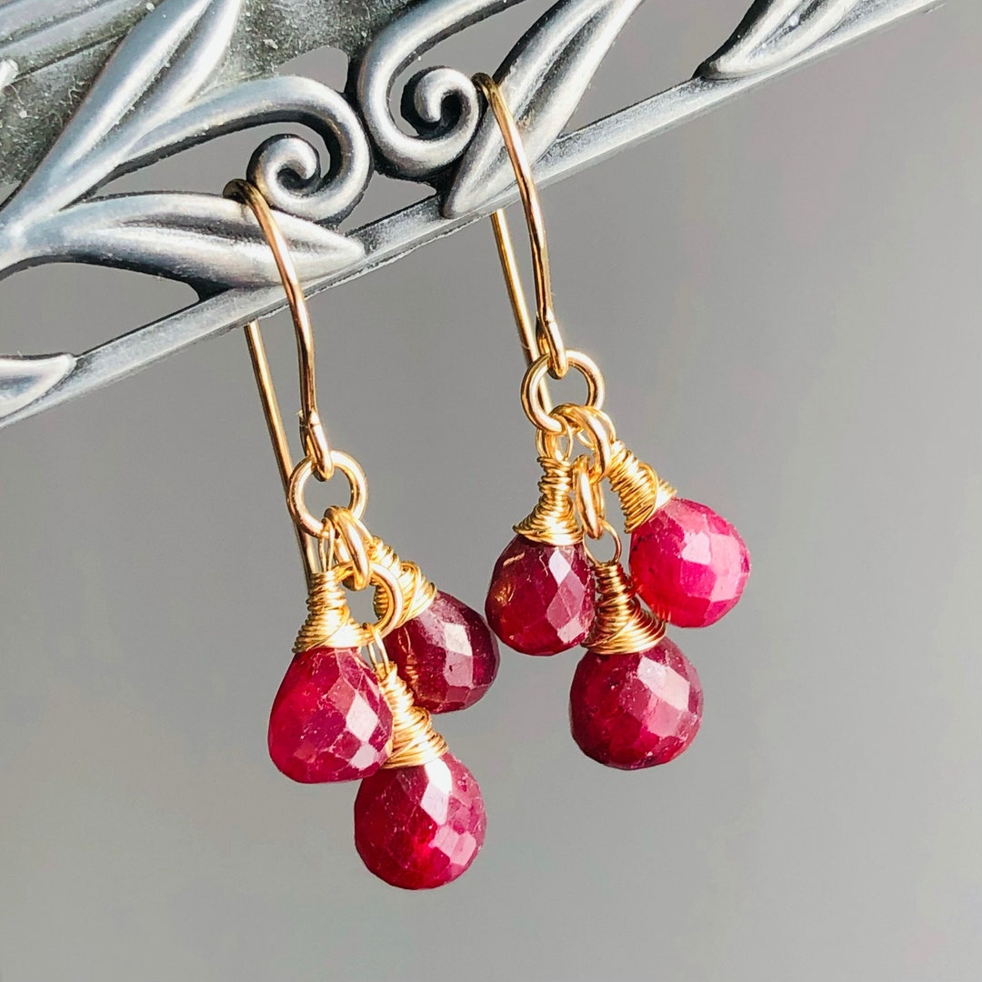 Ruby Earrings Gold Filled Wire Wrapped Natural Gemstones Etsy