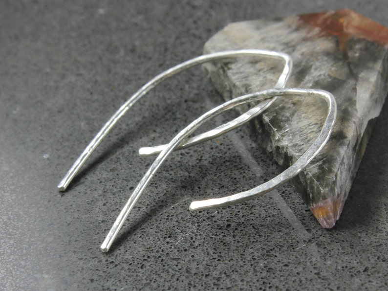 Open Hoop Threader Earrings simple holiday gift idea Copper minimalist modern trendy 4057 Sterling Silver contemporary fish-shaped