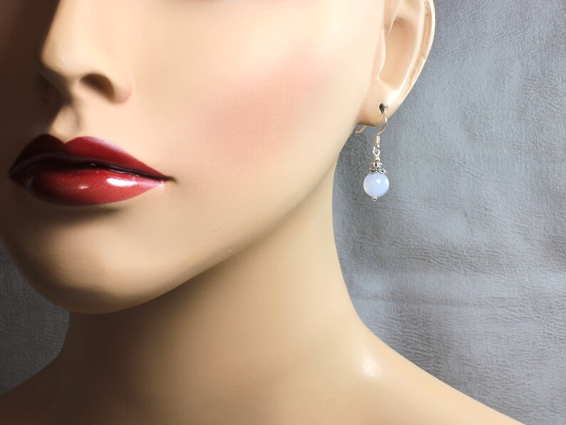 Blue Chalcedony Sterling Silver Earrings natural gemstone small classic everyday dangle drops birthday gift mom wife grandma sister 5601