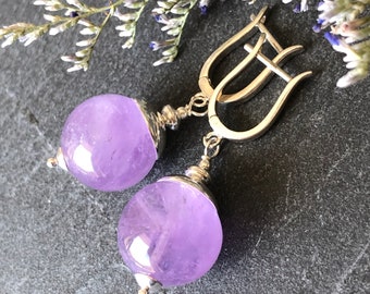 Amethyst Earrings Sterling Silver natural lavender gemstone modern statement bold dangle drops February birthstone holiday gift for her 7455