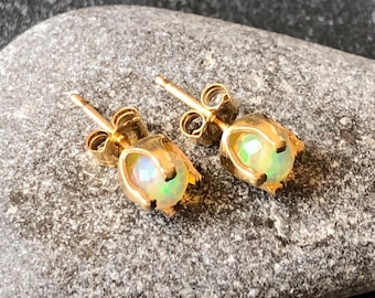Welo Fire Ethiopian Opal Stud Earrings Gold Filled studs with natural gemstone dainty delicate small birthday holiday gift for her 7431