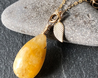 Heliodor Necklace Gold Filled wire wrapped natural golden beryl yellow gemstone cluster leaf charm drop pendant gift for her women 7418