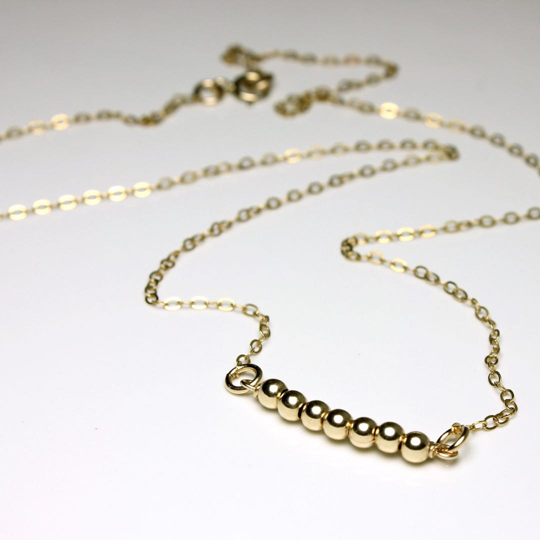 Mastercard 5451 Gold Filled Beaded Bar Necklace, Minimalist Wire Wrapped Pendant 5451 ...