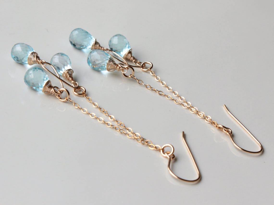 Blue Topaz Chandelier Earrings 14kt Gold Filled Wire Wrapped Etsy Canada