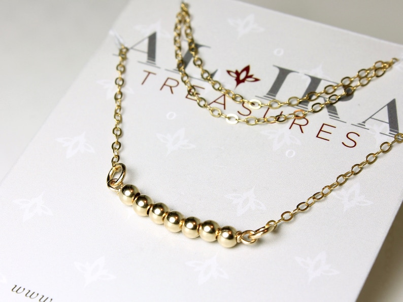 Gold Filled Beaded Bar Necklace wire wrapped minimalist everyday simple dainty layering bar pendant choker holiday gift for women 5451