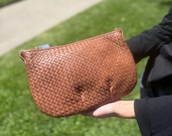 Quince Italian Leather Handwoven Mini Shoulder Bag Cognac