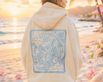 Pink Palm Puff "Live in the Moment" Hoodie in Color - Sand