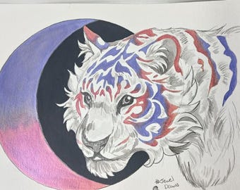 Portrait de tigre à l'aquarelle d'inspiration fantastique