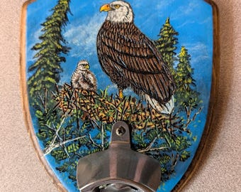 Ouvre-bouteille Aigle à tête blanche peint à la main – Décoration murale originale représentant la faune sauvage – Cadeau rustique pour chalet
