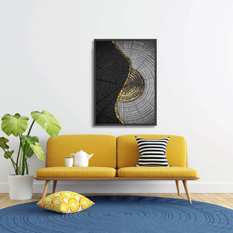 Abstract Tree Rings Canvas Art, Gold Line Wood Pattern Print, Modern ...