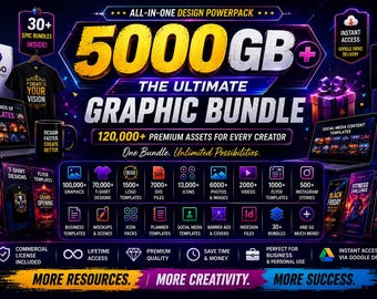 5000GB+ Ultimatives Design Ressourcen Bündel | 100.000+ kreative Dateien (Instant Download)