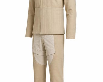 ベージュのSF宇宙戦士コスチューム、未来的な制服ジャケット＆パンツセット、ギャラクシーソルジャーコスプレ衣装、ハロウィンコスチューム（男性用）