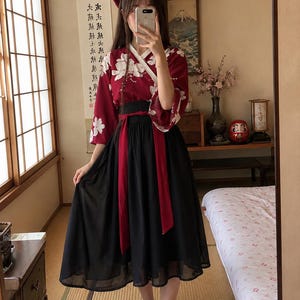 Vestido Kimono Floral Feminino – Roupa Hakama Inspirada em Anime, Fantasia Kawaii para Cosplay