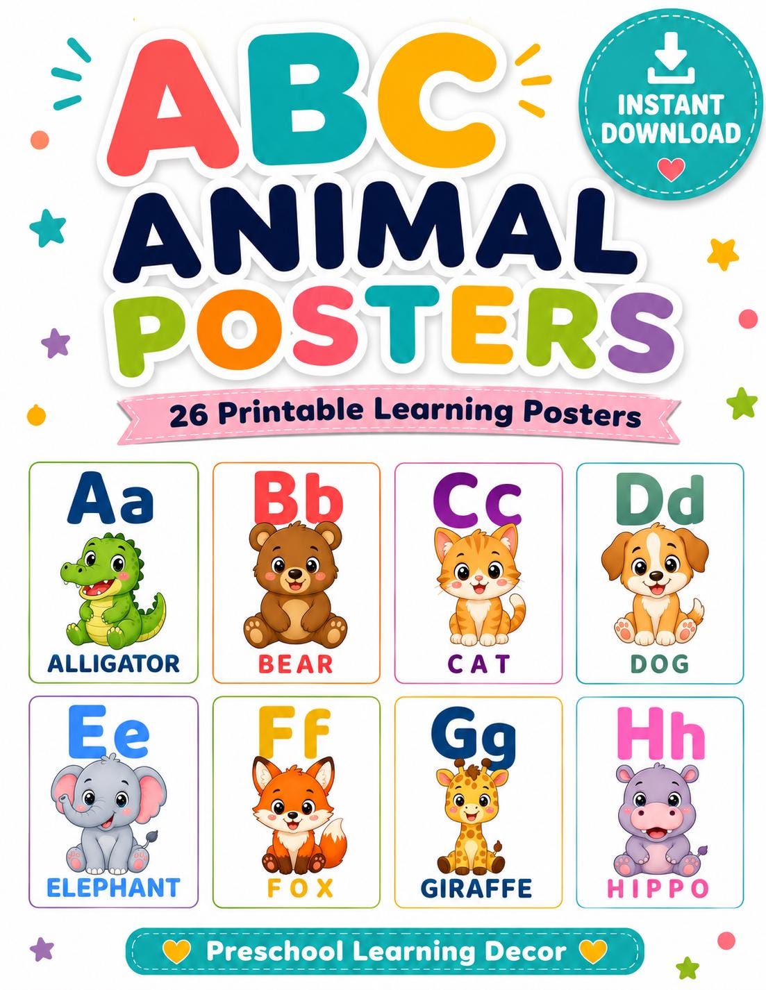 ABC Animal Alphabet Posters, Preschool Learning Decor, Kids Educational ...
