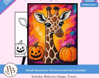 Halloween-Giraffen-Malparty: Vorlage zum Ausdrucken, digitale Vorlage, Malen zum Mitnehmen, DIY-Leinwandbild zum Download