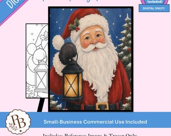Weihnachtsmann mit Laterne – Malvorlage zum Ausdrucken, digitale Vorlage, Malen zum Mitnehmen, DIY-Leinwandbild zum Download