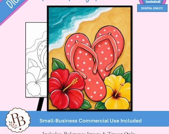 Sommerliche Flip-Flop-Malparty: Vorlage zum Ausdrucken, digitale Schablone, Malen zum Mitnehmen, DIY-Leinwandbild zum Download