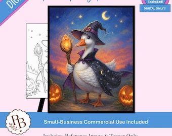 Halloween-Gans mit Fackel: Malvorlage zum Ausdrucken, digitale Vorlage, Malen zum Mitnehmen, DIY-Leinwandbild zum Download