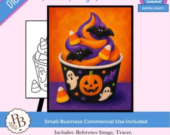 Halloween-Malparty mit Süßigkeitenbechern: Druckvorlage, digitale Vorlage, Malen-und-Trinken-Vorlage, DIY-Leinwandbild zum Download