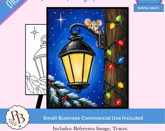 Weihnachtsmaus auf Laterne: Malvorlage zum Ausdrucken, digitale Vorlage, Malen zum Mitnehmen, DIY-Leinwandbild zum Download