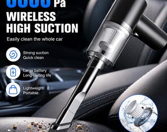 Cordless Car Vacuum, 6000Pa High Suction, Wet Dry Portable Cleaner