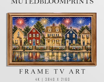 Patriotic Village Frame TV Art - 4th of July Celebration Frame TV Art - Folk Art - American Flag Art - Americana Decor - Digital Download