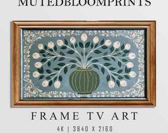 Summer Flowers in Stripped Vase Frame TV Art - Abstract Floral Folk Art Print - Spring Frame TV Art - Scandinavian  Decor - Digital Download