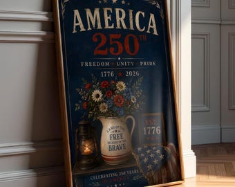Fourth Of July Typography Poster - Vintage Land Of The Free Artwork - Moody American Flag Art - Independence Day Wall Art - Digital Download