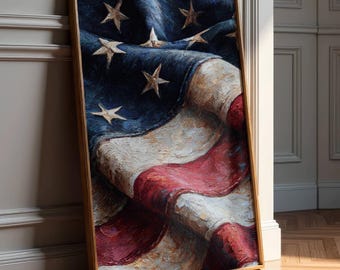 Vintage American Flag Art - Independence Day Print - Patriotic Art - Textured Impressionist Painting -Fourth of July Decor -Digital Download