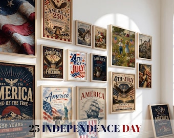 Independence Day Wall Art Bundle Of 25 - Vintage 4th Of July Artwork - American Flag Art - Patriotic Typography Poster - Digital Download