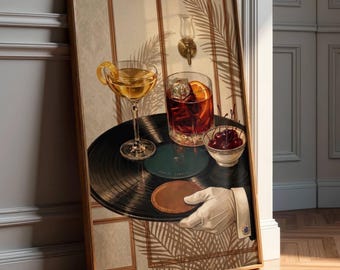 Cocktail Vinyl Record Art - Vintage Bar Cart Art - Retro Vinyl Poster - Mid Century Print - Old Fashioned Art -Music Decor -Digital Download