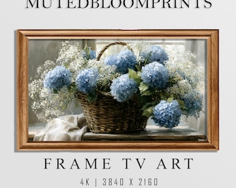 Blue Hydrangea Frame TV Art - Spring Frame TV Art - Vintage Cottagecore Art - Floral Oil Painting - French Country Decor - Digital Download