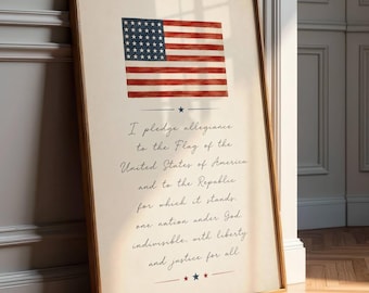 Vintage Pledge of Allegiance Print - American Flag Art - Independence Day Wall Art - Fourth Of July - Patriotic Decor - Digital Download
