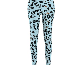 Fabled Fashion Light blue leopard print effect Women's Cut & Sew Casual Leggings (AOP)