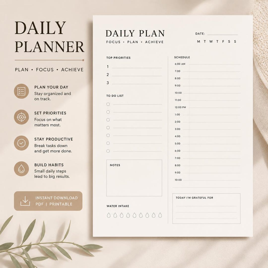 Daily Study Planner Printable PDF Canva Template Student Productivity ...