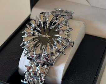 Soldered Spiked Watch, Gothic Black Dial Men's Analog Quartz timepiece