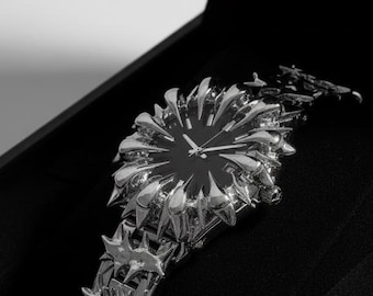 Schwarze Armbanduhr Alabaster Spiky Style Quartz gelötet