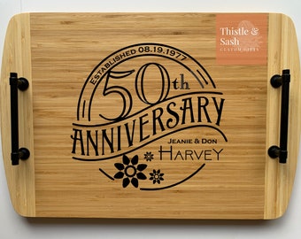 Personalized Anniversary Serving Tray: Engraved Bamboo Wood Gift