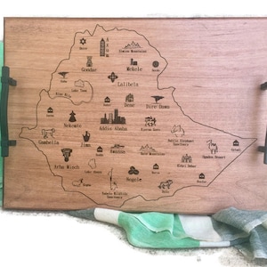 Ethiopian Serving Tray, Ethiopia Map Art, Addis Ababa Art, Habesha Coffee Ceremony, Map of Ethiopia, Coffee Tray, Ottoman Tray, Serving Tray