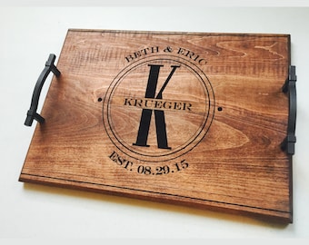 Personalized Wood Serving Tray: Engraved Maple & Bamboo, Farmhouse Elegance