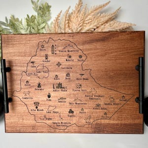 Ethiopia Map Serving Tray: Engraved Maple Wood Coffee Ceremony Tray image 7