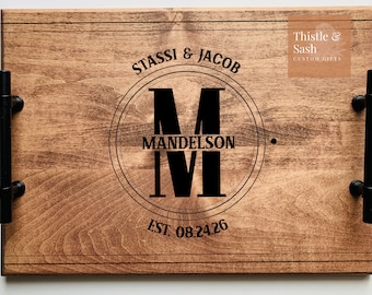 Bandeja de madera grabada con nombre de familia personalizado, regalo de boda