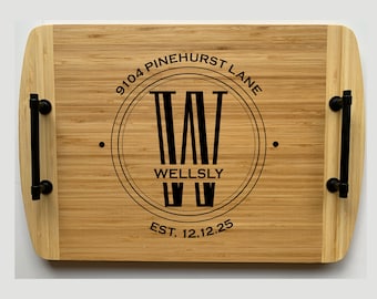 Engraved Wood Serving Tray, Personalized Wedding Gift, Amish Made