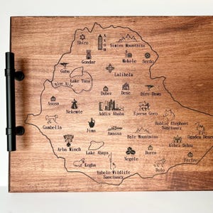 Ethiopia Map Serving Tray: Engraved Maple Wood Coffee Ceremony Tray image 6