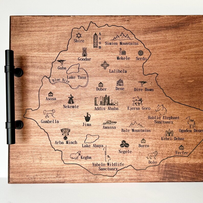 Ethiopia Map Serving Tray: Engraved Maple Wood Coffee Ceremony Tray image 6