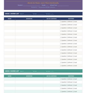 Spelling & Vocabulary Tracker Printable | Weekly Word List Practice Sheet | Homeschool Spelling Test Log | Classroom Student Tool | Download