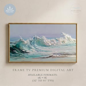 Break Wave Frame TV-konst | Impasto havsmålning Samsung Frame TV direktnedladdning | Kustblå dekor | Dramatiskt havslandskap i vardagsrummet