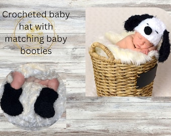 Soft and fuzzy  Dog Crochet hat , Puppy  Hat where’s the baby booties  photography prop,0 to 3 months, crochet hat