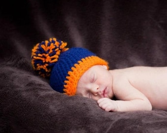 Crochet Bronco Football Hat, crochet hat, bronco hat photography prop 0-3 month
