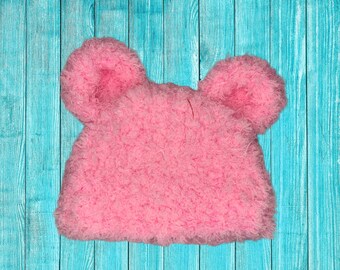 Crochet Fuzzy Soft Polar Bear  Hat, photography prop, 0 to 3 months, crochet hat